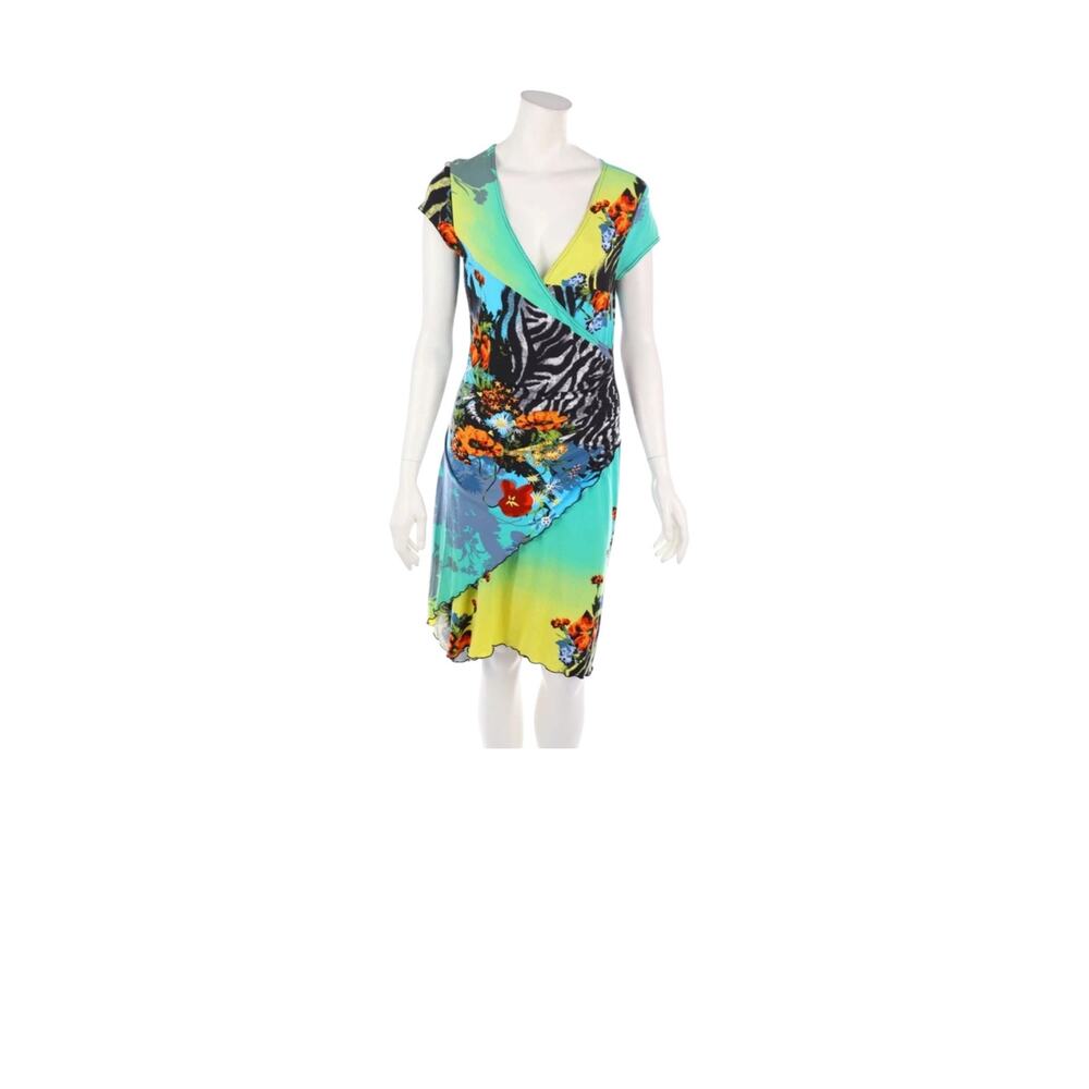 Joesph Ripkoff Multi Colored & Pattern Faux Wrap Styled Curled Hem Dress sz L